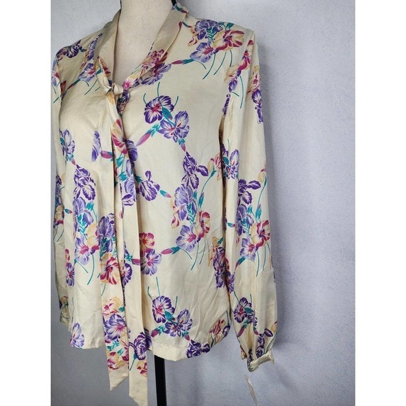 NWT VTG 70s Helen Fabrikant Floral Bow Secretary Blouse Women's Size 8 - Picture 2 of 12